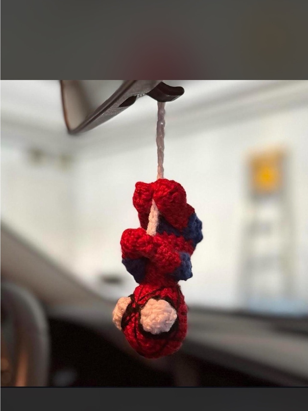 Handcrafted Red & Blue Crocheted Spider Character Hanging Charm